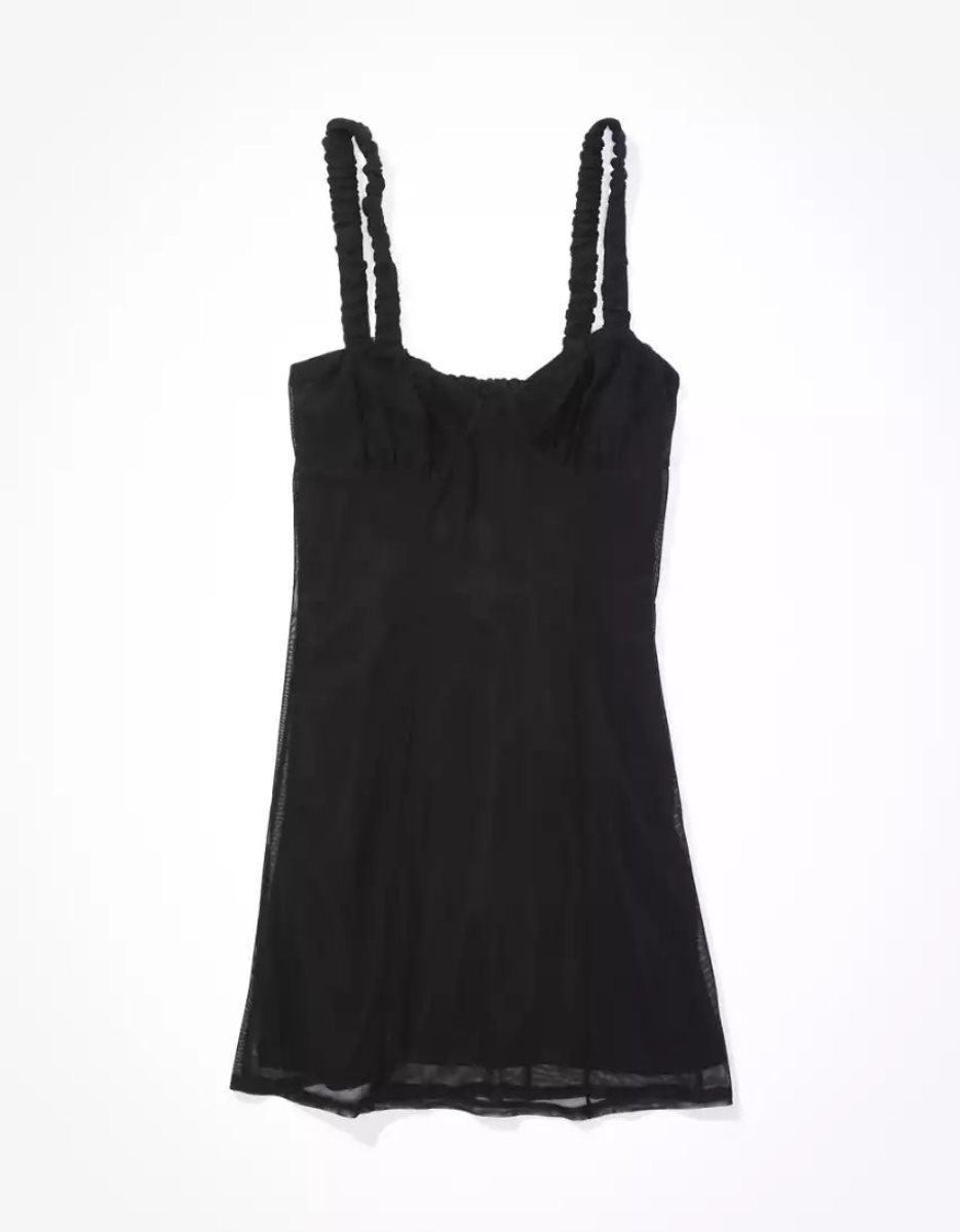 Mini Robe American Eagle AE Ruched Mesh Slip Noir Femme | NCP-07798961